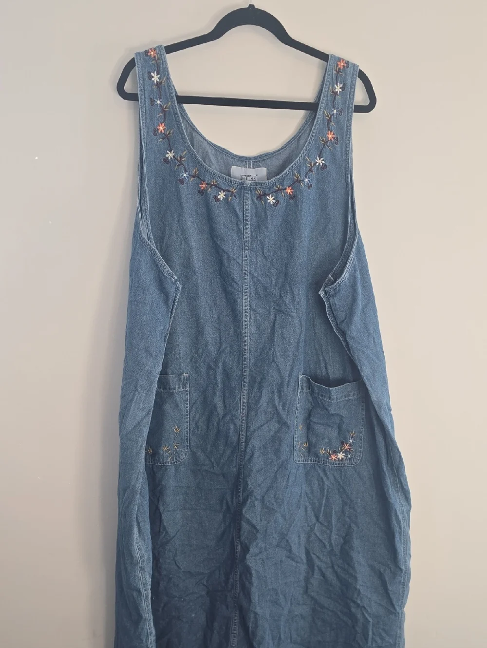 Vintage 90s Plus Size Denim Embroidery Floral Maxi Dress - Picture 1 of 8